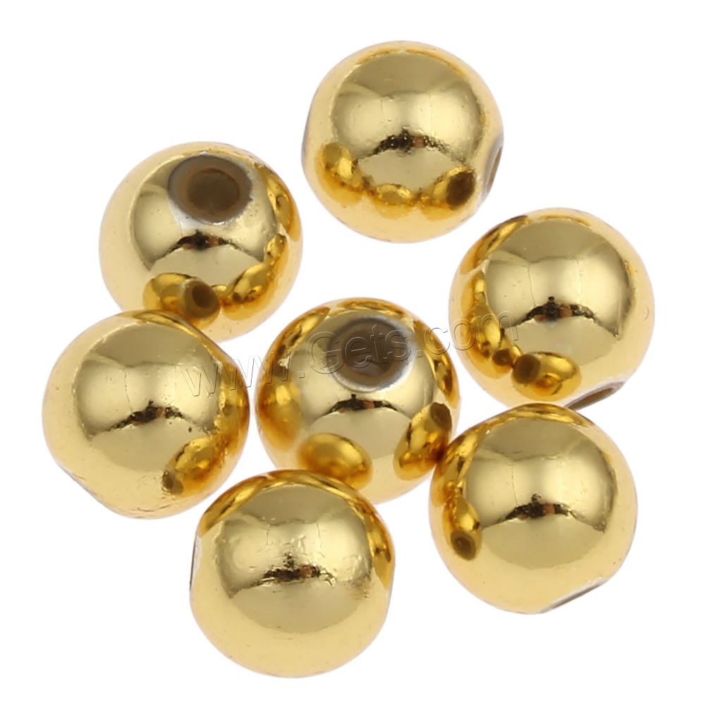 Plating Acrylic Beads, Round, gold color plated, different size for choice, Hole:Approx 1mm, Sold By Bag