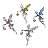 Pendentifs en alliage de Zinc Crystal, avec cristal, Fée, Placage de couleur platine, facettes & avec strass, couleurs mélangées, sans plomb et cadmium Environ 1.5mm, Vendu par PC