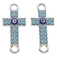 Evil Eye Jewelry Connector, Zinc Alloy, Cross, platinum color plated, evil eye pattern & with resin rhinestone & enamel & 1/1 loop, lead & cadmium free Approx 2mm 