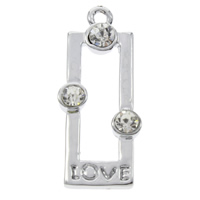 Zinc Alloy Rhinestone Pendants, Rectangle, word love, platinum color plated, with rhinestone, lead & cadmium free Approx 1.5mm 