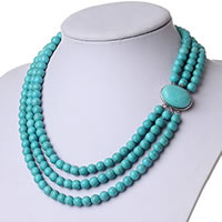 Turquoise Jewelry Necklace, Synthetic Turquoise, zinc alloy box clasp, Round, platinum color plated , 8mm Approx 18.5-21.5 Inch [