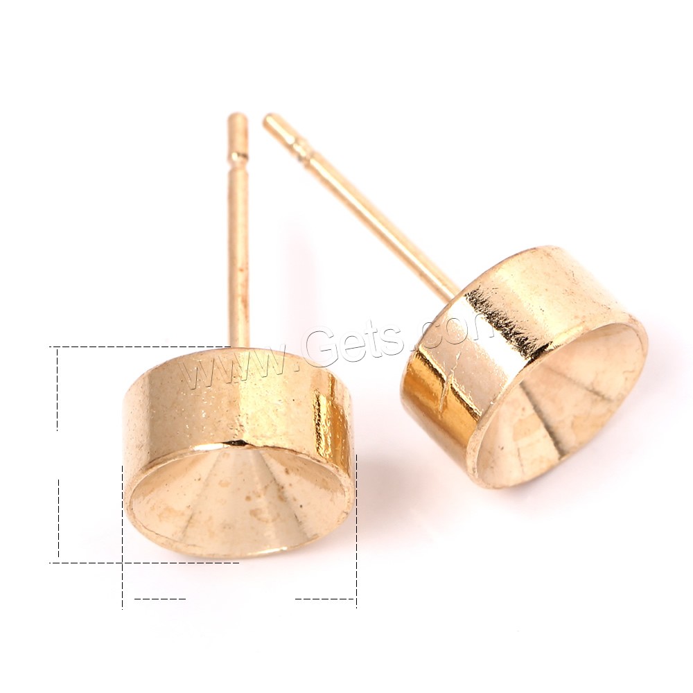 Brass Earring Post Component, Flat Round, gold color plated, different size for choice, lead & cadmium free, 1000PCs/Bag, Sold By Bag