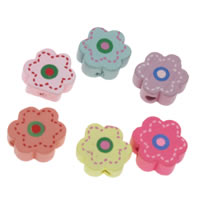 Dyed Wood Beads, Flower, printing, mixed colors Approx 1mm 