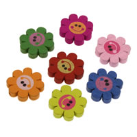 Wood Smile Face Pattern Bead, Flower, printing, mixed colors Approx 1mm 