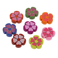 Dyed Wood Beads, Flower, printing, mixed colors Approx 1mm 