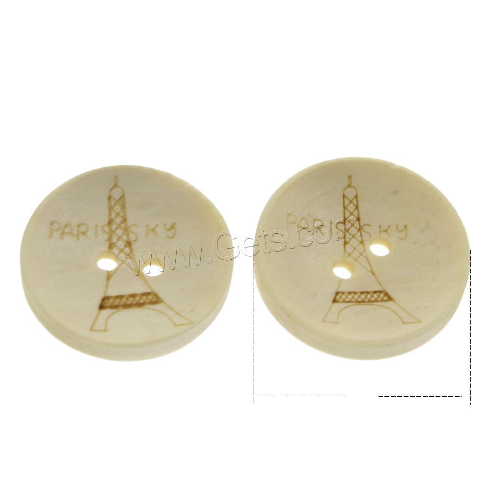 boutons en bois à deux troux, Plat rond, impression & normes différentes pour le choix & avec le motif de lettre, beige, Trou:Environ 1mm, 1000PC/sac, Vendu par sac