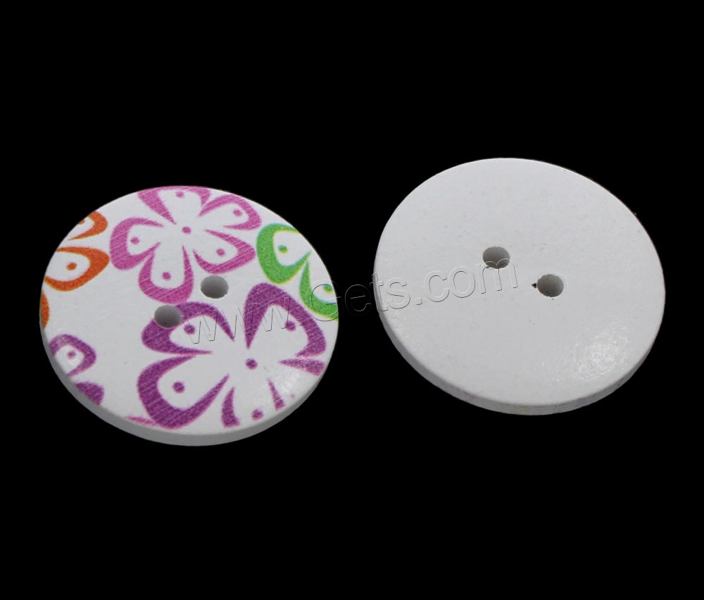 2 Hole Wood Button, Flat Round, printing & mixed pattern & different size for choice, Hole:Approx 1mm, 1000PCs/Bag, Sold By Bag