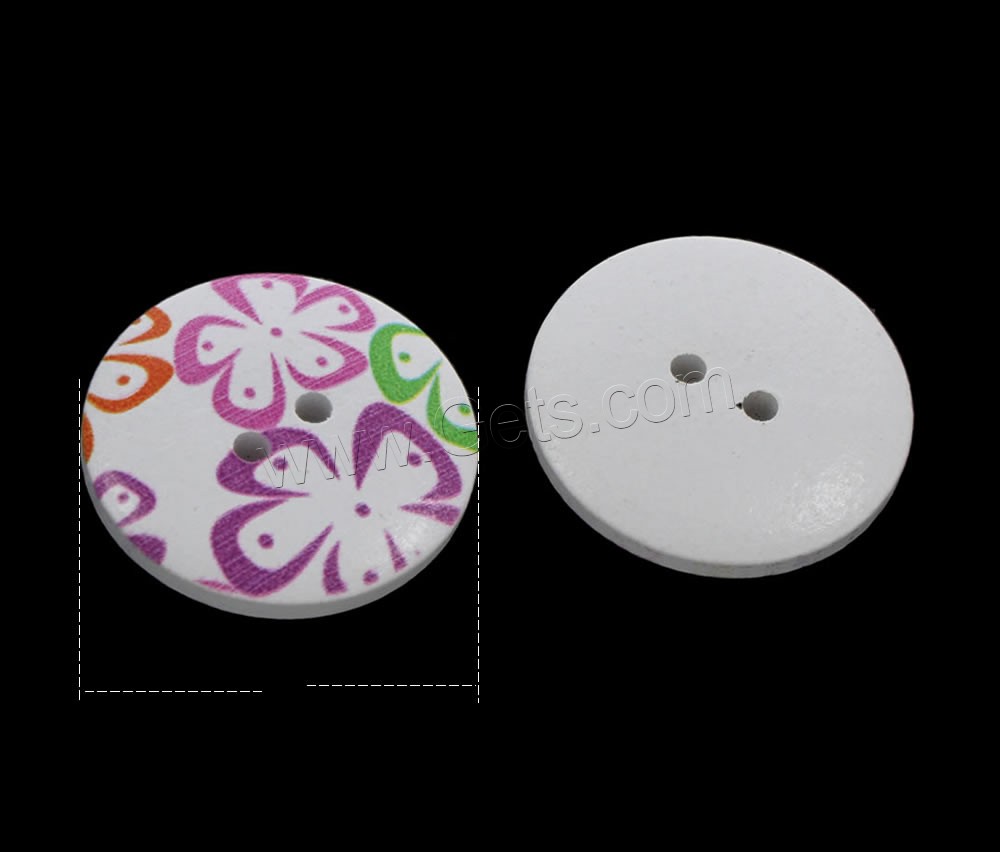 2 Hole Wood Button, Flat Round, printing & mixed pattern & different size for choice, Hole:Approx 1mm, 1000PCs/Bag, Sold By Bag