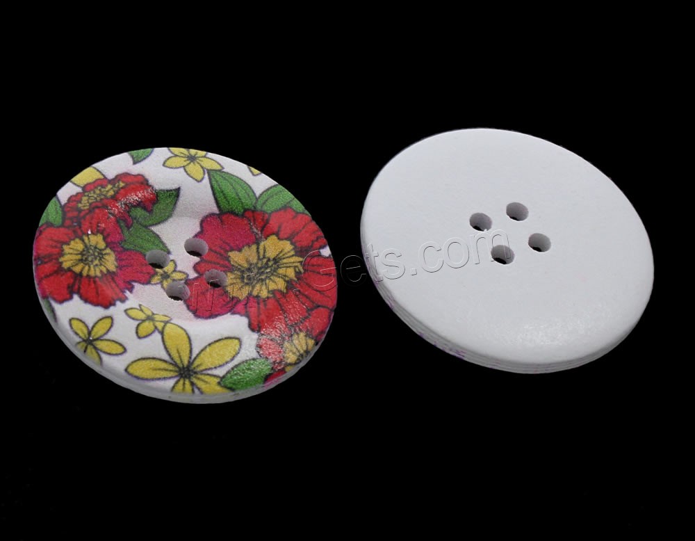 4 Hole Wood Button, Flat Round, printing & mixed pattern & different size for choice, Hole:Approx 1mm, 1000PCs/Bag, Sold By Bag