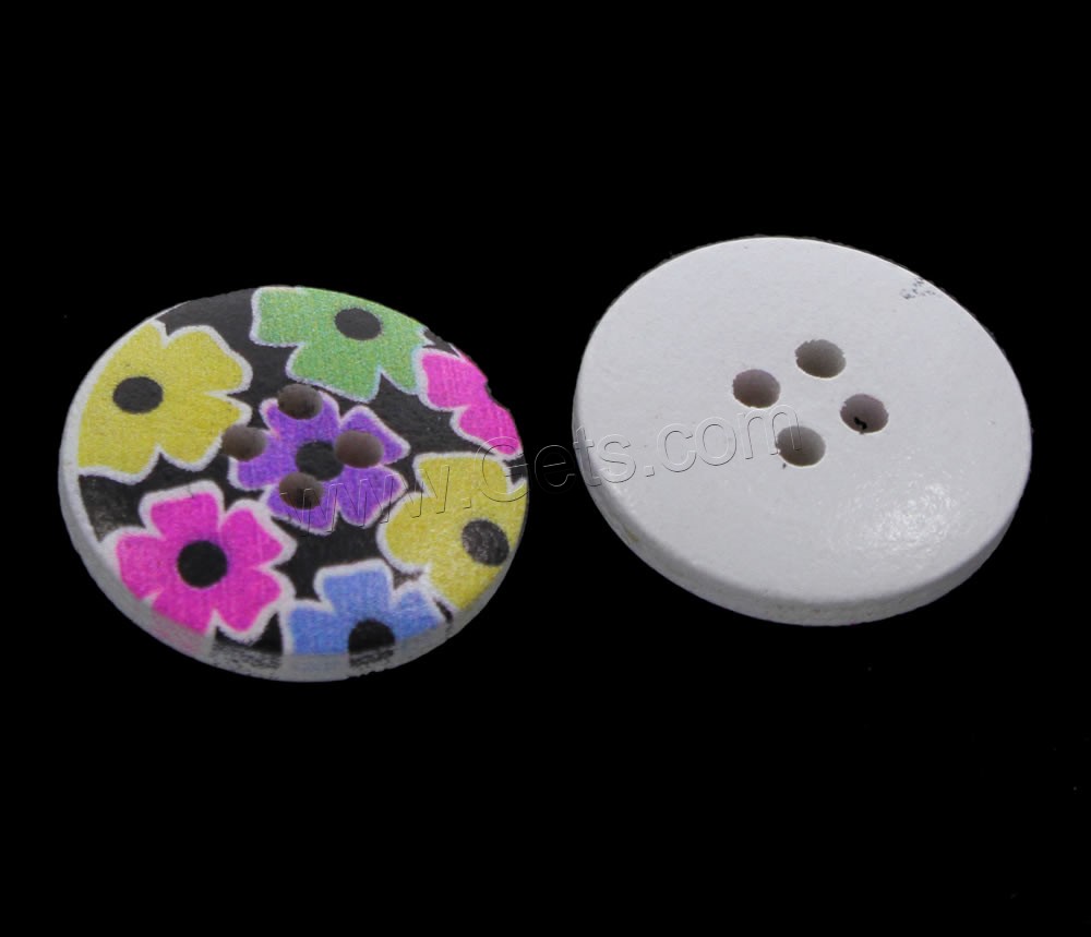 4 Hole Wood Button, Flat Round, printing & mixed pattern & different size for choice, Hole:Approx 1mm, 1000PCs/Bag, Sold By Bag