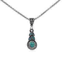 Collier de chaîne fer En alliage de zinc, avec chaîne de fer & turquoise synthétique, avec 5cm chaînes de rallonge, calebasse, Plaqué de couleur d'argent, chaîne en lanterne & avec strass, sans plomb et cadmium Environ 18.5 pouce, Vendu par brin