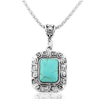 Collier de chaîne fer En alliage de zinc, avec chaîne de fer & turquoise synthétique, avec 5cm chaînes de rallonge, rectangle, Plaqué de couleur d'argent, chaîne en lanterne, sans plomb et cadmium Environ 18.5 pouce, Vendu par brin