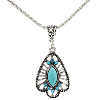 Collier de chaîne fer En alliage de zinc, avec chaîne de fer & turquoise synthétique, avec 5cm chaînes de rallonge, Plaqué de couleur d'argent, chaîne en lanterne & avec strass, sans plomb et cadmium Environ 18.5 pouce, Vendu par brin