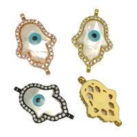 Connecteur de bijoux de mauvais œil, laiton, avec coquille blanche, Mal Hamsa yeux, Placage, naturel & Islam bijoux & pavé de micro zircon & émail & boucle de 1/1, plus de couleurs à choisir Environ 1.5mm, Vendu par PC