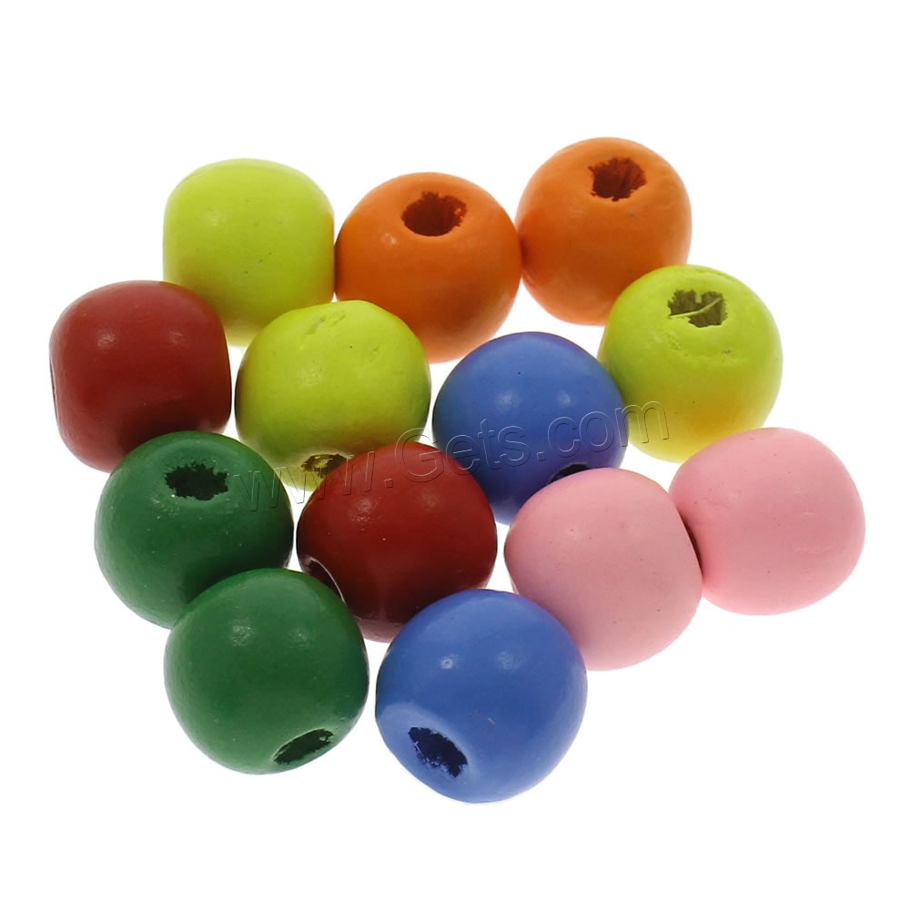 Dyed Wood Beads, Round, different size for choice, mixed colors, Hole:Approx 1mm, Sold By Bag