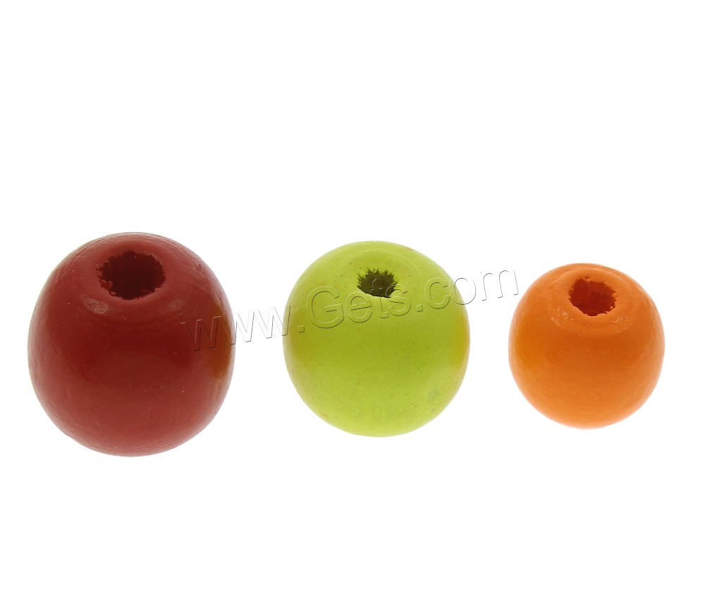 Dyed Wood Beads, Round, different size for choice, mixed colors, Hole:Approx 1mm, Sold By Bag