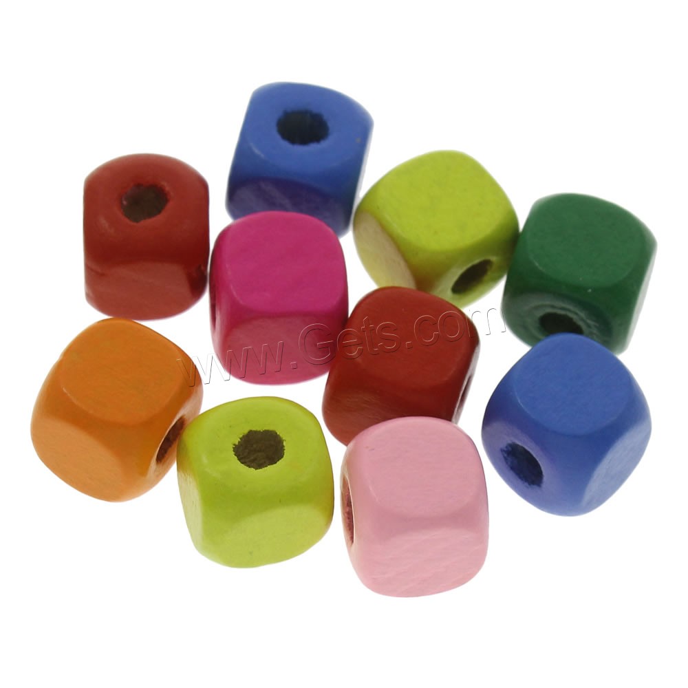 Dyed Wood Beads, Square, different size for choice, mixed colors, Hole:Approx 1mm, 900PCs/Bag, Sold By Bag