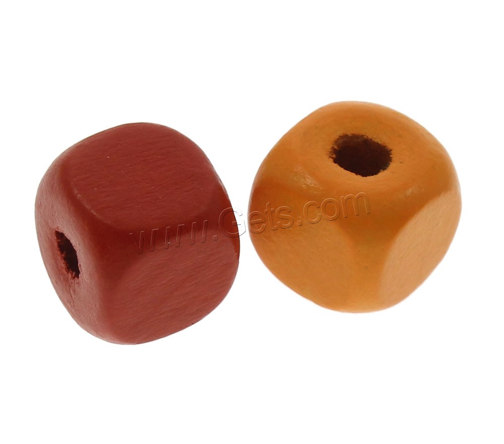 Dyed Wood Beads, Square, different size for choice, mixed colors, Hole:Approx 1mm, 900PCs/Bag, Sold By Bag