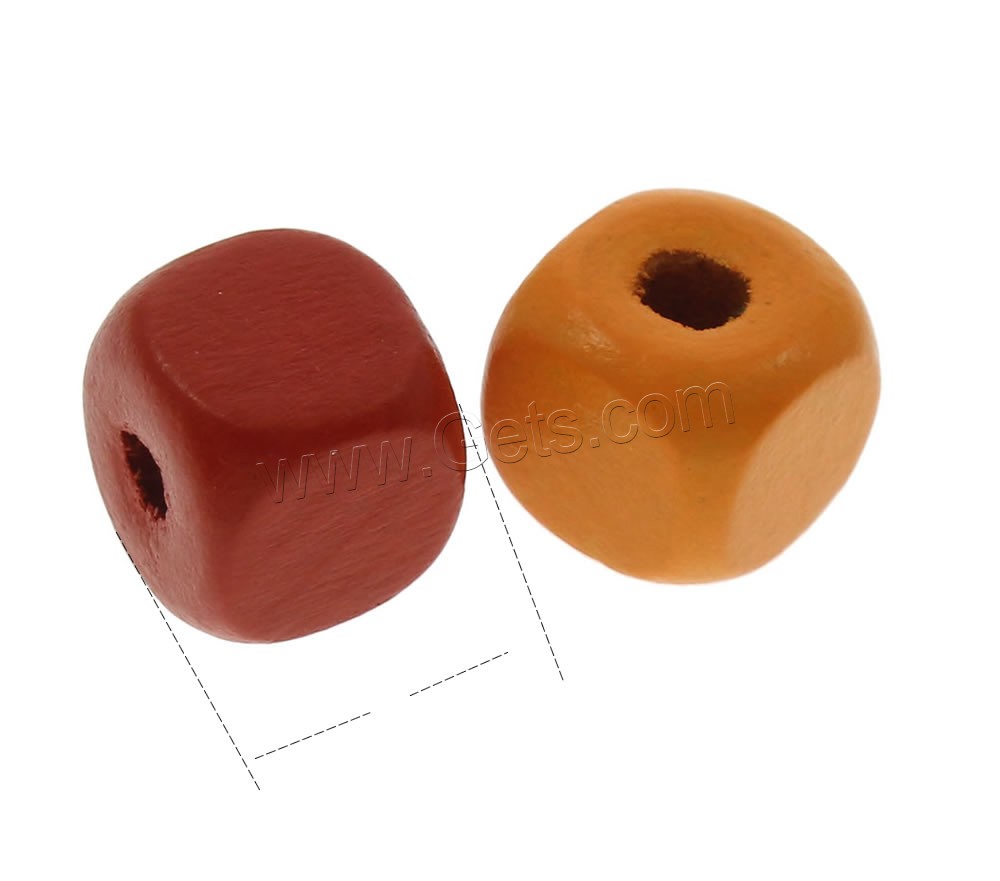 Dyed Wood Beads, Square, different size for choice, mixed colors, Hole:Approx 1mm, 900PCs/Bag, Sold By Bag