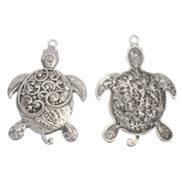 Colgantes Animales de Aleación de Zinc, Tortuga, chapado en color de plata antigua, con diamantes de imitación, libre de plomo & cadmio, 44x63x7mm, agujero:aproximado 3mm, Vendido por UD