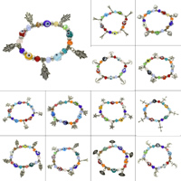 Pulseras de cristal de aleación de zinc, con Cristal & resina, ojo de malvado, chapado en color de plata antigua, pulsera del encanto & diferentes estilos para la opción & facetas, libre de plomo & cadmio, 8mm, longitud:aproximado 6.5 Inch, Vendido por Sarta