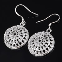 Boucle d'oreille en goutte de laiton, Plat rond, Plaqué d'argent, sans plomb et cadmium Vendu par paire