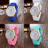 Bracelets de montre pour femmes, silicone, avec cadran en alliage de zinc & verre, mouvement chinoise, acier inoxydable boucle ardillon, Placage de couleur d'or, réglable & avec strass, plus de couleurs à choisir, 40mm, 20mm Environ 9.5 pouce, Vendu par PC