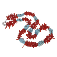 Collier de corail naturel, avec turquoise, deux tons, grade A, 3-7mm and pouce, Vendu par brin