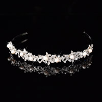 Tiaras nupciales, aleación de zinc, con Perlas de plástico ABS, chapado en color de plata, para novia & con diamantes de imitación, libre de plomo & cadmio, 160x21mm, Vendido por UD