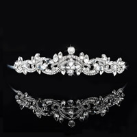 Bridal Tiaras, Zinc Alloy, with Crystal, Crown, silver color plated, for bridal & faceted & with rhinestone, lead & cadmium free 