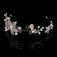 Braut Diademe, Zinklegierung, mit ABS-Kunststoff-Perlen, Blume, silberfarben plattiert, für Braut & mit Strass, frei von Blei & Kadmium, 160mm, verkauft von PC