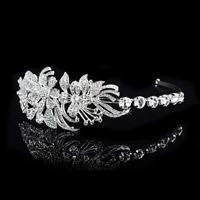 Braut Diademe, Zinklegierung, mit Kristall, Blume, silberfarben plattiert, für Braut & facettierte & mit Strass, frei von Blei & Kadmium, 140x52mm, verkauft von PC