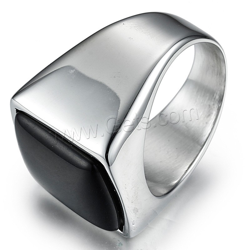 Men Stainless Steel Ring in Bulk, Titanium Steel, with Black Stone, Rectangle, Unisex & different size for choice, original color, 21.6mm, 29mm, Sold By PC