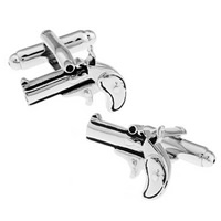 Brass Cufflinks, Gun, antique silver color plated, nickel, lead & cadmium free, 10-20mm 