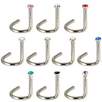 Edelstahl-Nase-Piercing-Schmuck, Edelstahl, plattiert, mit Strass, gemischte Farben, 1.8mm, verkauft von PC