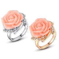 Newegg® Finger-Ring, Zinklegierung, mit Harz, Blume, plattiert, verschiedene Größen vorhanden & für Frau & mit Strass, keine, 23x22mm, verkauft von PC