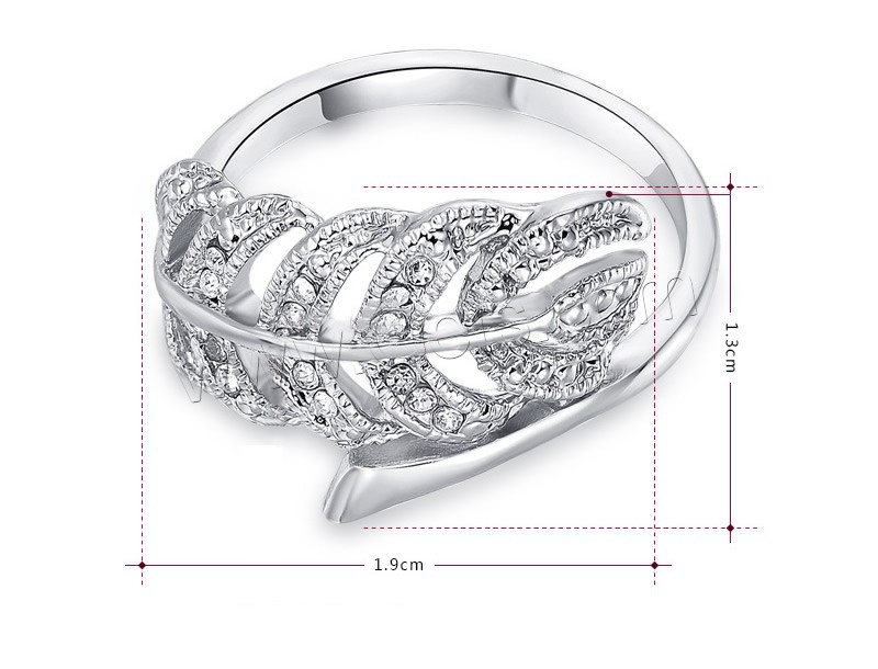 Newegg® Bague, alliage de zinc, feuille, Plaqué de platine, normes différentes pour le choix & pour femme & avec strass & creux, 19x13mm, Vendu par PC