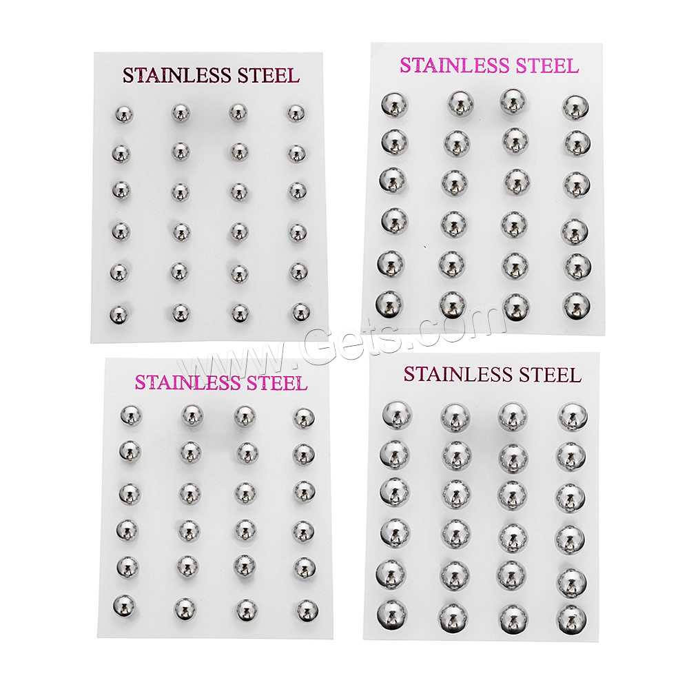 Edelstahl Stud Ohrring, rund, verschiedene Größen vorhanden, originale Farbe, 12PaarePärchen/Menge, verkauft von Menge