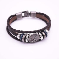 Unisex Bracelet, Cowhide, with PU Leather & Wood & Zinc Alloy, plated  Approx 6.7 Inch 