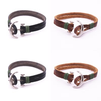 Unisex Bracelet, cuir de peau de vache, avec Ciré de coton & alliage de zinc, ancre, Placage de couleur platine, modèle nautique & unisexe, plus de couleurs à choisir Environ 6.7 pouce, Vendu par brin