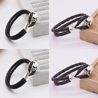 Unisex la pulsera y el brazalete, Cuero de PU, con aleación de zinc, Calavera, chapado en color de plata antigua, unisexo, más colores para la opción, longitud:aproximado 6.7 Inch, Vendido por Sarta