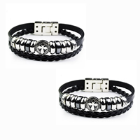 Men Bracelet, Cowhide, with PU Leather & Hematite & Zinc Alloy, zinc alloy magnetic clasp, platinum color plated, braided bracelet & for man &  & blacken, black Approx 6.7 Inch 