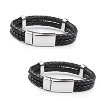 Los hombres de la pulsera y del brazalete, Cuero de vaca, con aleación de zinc, para hombre, Negro, longitud:aproximado 6.7 Inch, Vendido por Sarta