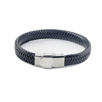 Los hombres de la pulsera y del brazalete, Cuero de vaca, aleación de cinc cierre magnético, para hombre, Negro, longitud:aproximado 6.7 Inch, Vendido por Sarta