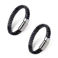 Los hombres de la pulsera y del brazalete, Cuero de vaca, con aleación de zinc, para hombre, Negro, longitud:aproximado 6.7 Inch, Vendido por Sarta