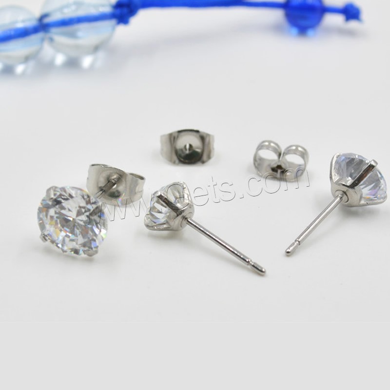 Kubischer Zirkon (CZ) Stud Ohrring, Edelstahl, flache Runde, verschiedene Größen vorhanden & mit kubischem Zirkonia, originale Farbe, verkauft von Paar