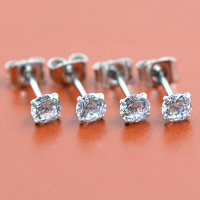 Kubischer Zirkon (CZ) Stud Ohrring, Edelstahl, flache Runde, mit kubischem Zirkonia, originale Farbe, 4mm, verkauft von Paar