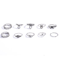 Zink-Legierung Ring Set, Zinklegierung, mit Glas, Tropfen, antik silberfarben plattiert, facettierte, frei von Blei & Kadmium, 13-16mm, Größe:1.5-6, 10PCs/setzen, verkauft von setzen