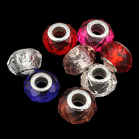 Abalorios de cristal de andora con núcleo de latón, Toroidal, chapado en color de plata, núcleo singular de metal sin rosca & facetas, color mixto, 14x9mm, agujero:aproximado 4.5-5mm, Vendido por UD