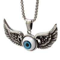 Mode Evil Eye Pendentif, Acier titane, avec résine, forme d'aile, motif de mauvais œil & émail & noircir Environ 3-5mm, Vendu par PC